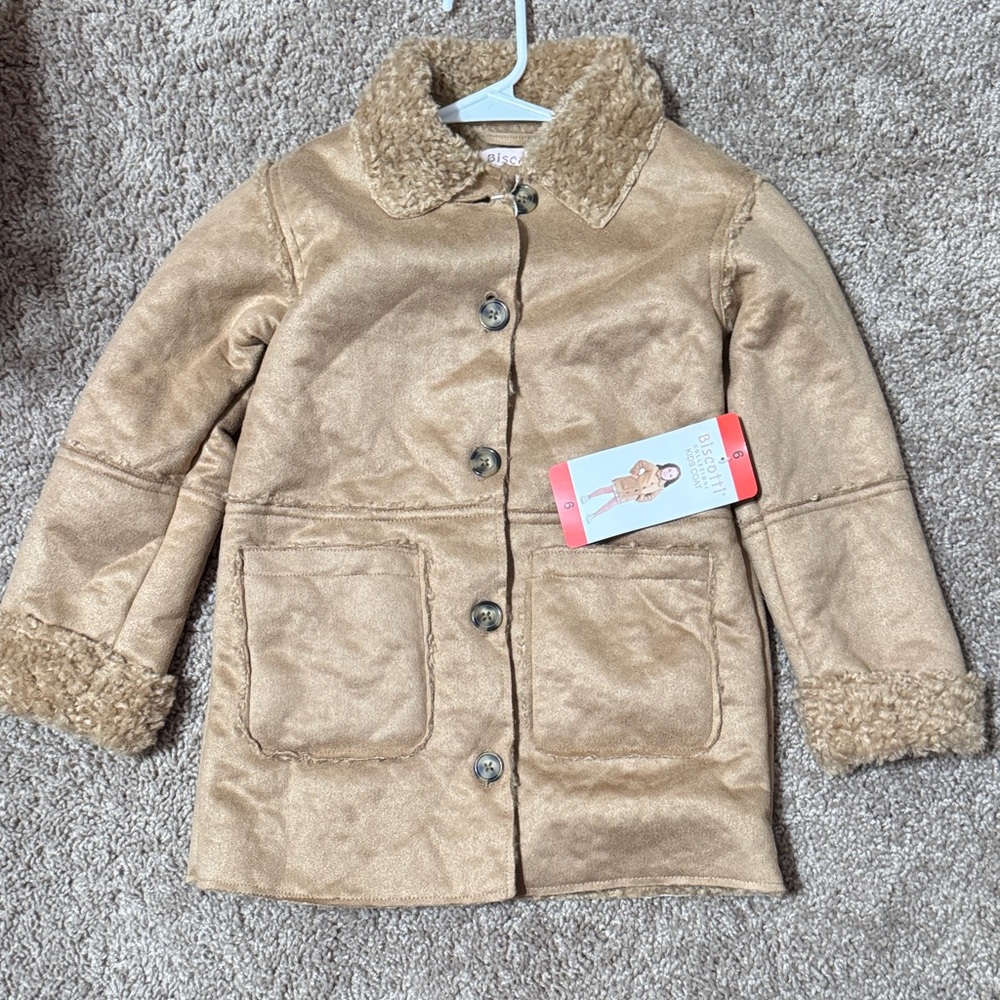 Stylish Biscotti Tan Kids Coat with Faux Fur Lining